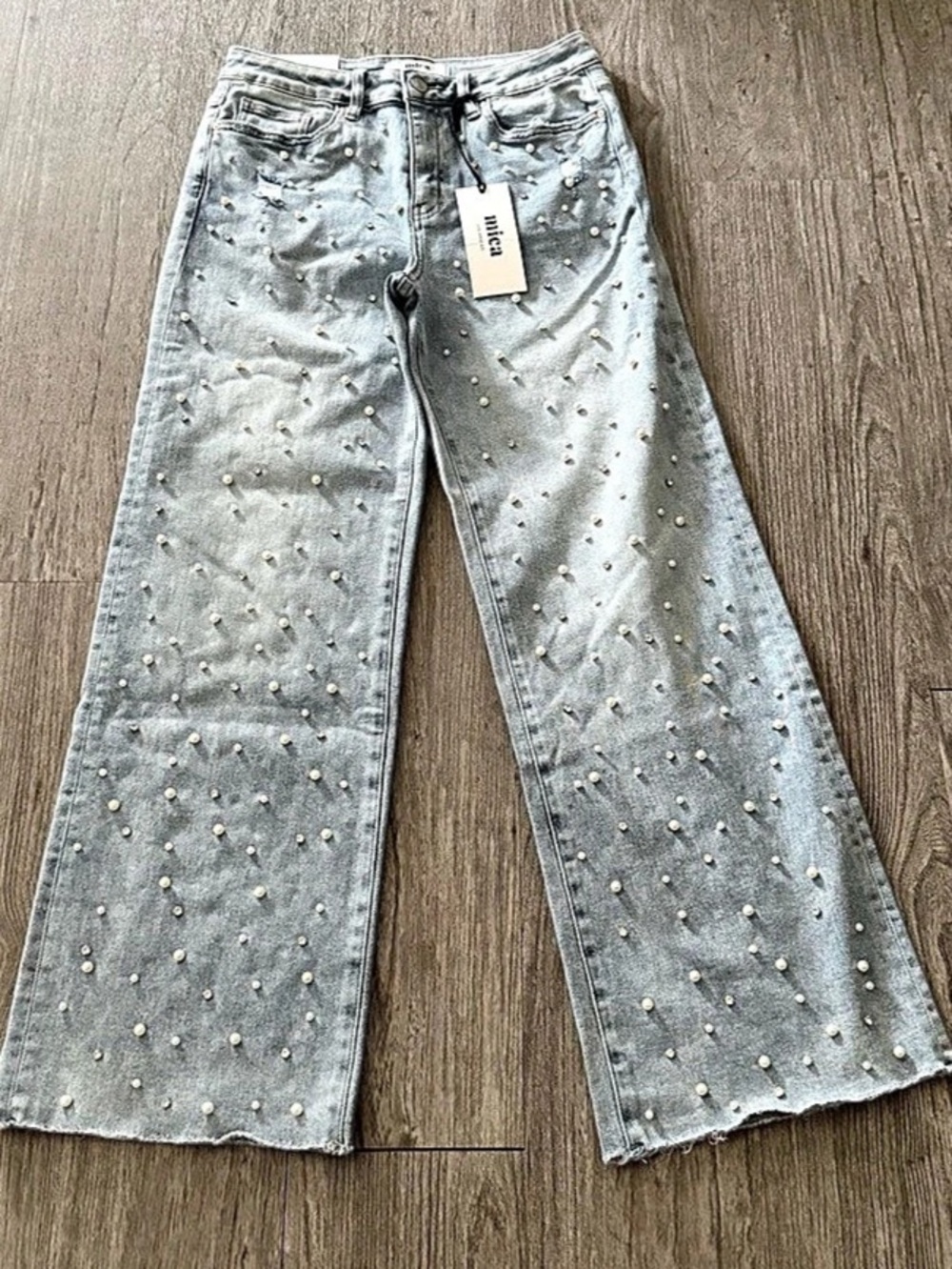 Mica High Rise Wide Leg Pearl Embellished Jeans NWT